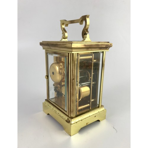 289 - LARGE 4 GLASS GILT BRASS FRENCH CARRIAGE CLOCK WITH DIAL SIGNED H STAIN, VICTORIA