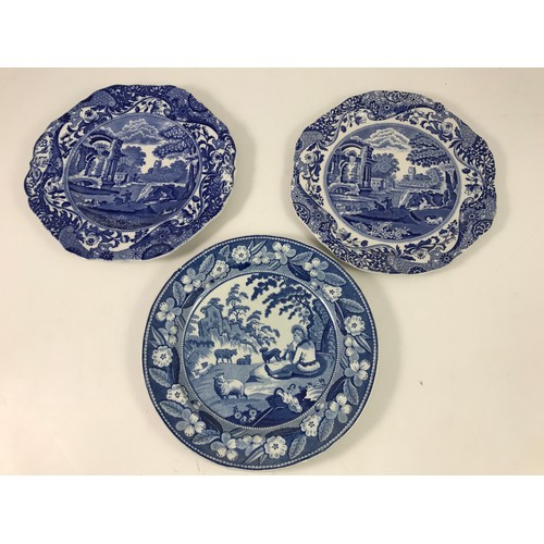 173 - 3 TRANSFER PRINTED BLUE AND WHITE PLATES