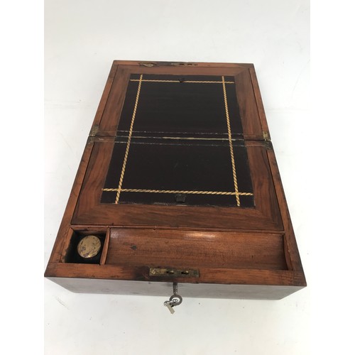 400 - WOODEN WRITING SLOPE WITH INK POT AND INLAY