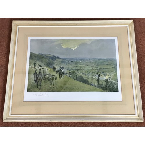 10 - LIONEL EDWARDS HUNTING PRINT TOGETHER WITH HORSE RACING PRINT SIGNED TO MARGIN AND 1 OTHER