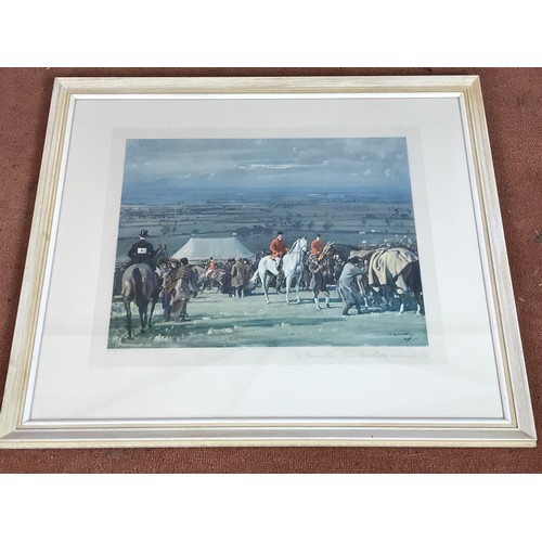 10 - LIONEL EDWARDS HUNTING PRINT TOGETHER WITH HORSE RACING PRINT SIGNED TO MARGIN AND 1 OTHER