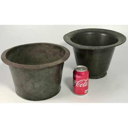 428 - 2, EARLY 19TH CENTURY CHIMNEY/ WELSH HAT STYLE PEWTER CHAMBER POTS EACH APPROX 28cm DIAMETER