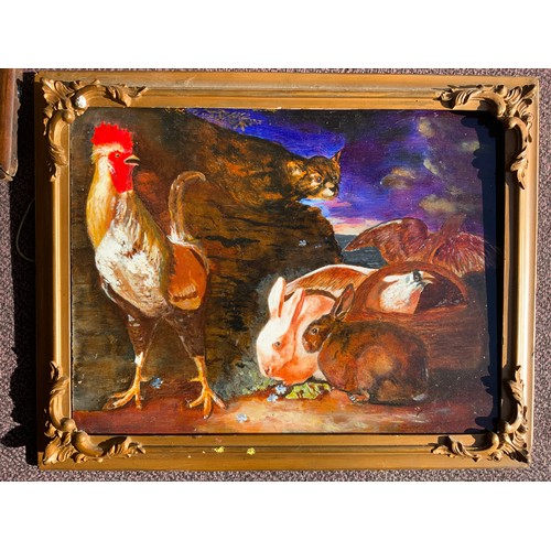 17 - OIL ON CANVAS C N FRENCH,  A/F & 2 ORNATE FRAMES WITH PICTURES.