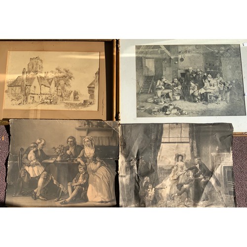 6 - SEPIA SKETCH APPEARS SIGNED S L JOHNS 1802  AND OTHER PRINTS