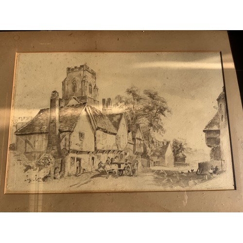 6 - SEPIA SKETCH APPEARS SIGNED S L JOHNS 1802  AND OTHER PRINTS