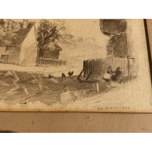 6 - SEPIA SKETCH APPEARS SIGNED S L JOHNS 1802  AND OTHER PRINTS