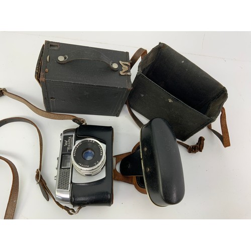 646 - HALINA CAMERA WITH LENS AND EARLY BOX BROWNIE