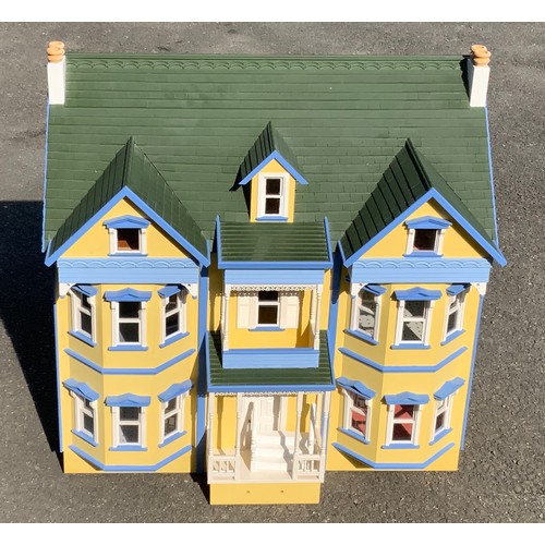 30 - LARGE DETACHED DOUBLE FRONTED EDWARDIAN STYLE DOLLS HOUSE, APPROX 100cm WIDE BY 100cm HIGH WITH DEPT... 