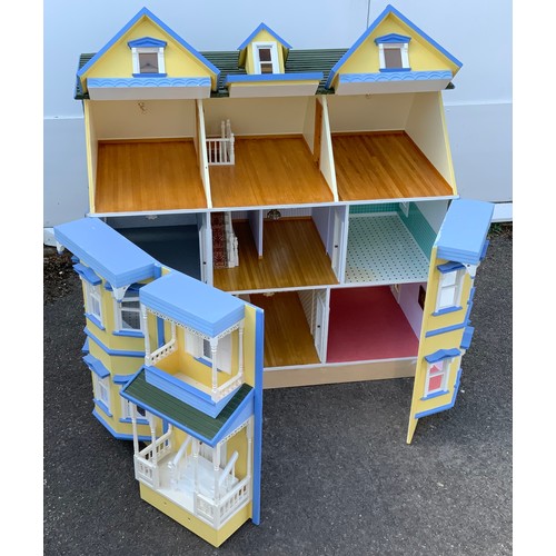 30 - LARGE DETACHED DOUBLE FRONTED EDWARDIAN STYLE DOLLS HOUSE, APPROX 100cm WIDE BY 100cm HIGH WITH DEPT... 