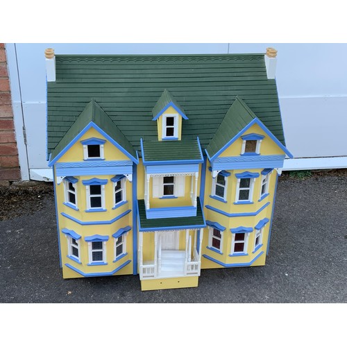 30 - LARGE DETACHED DOUBLE FRONTED EDWARDIAN STYLE DOLLS HOUSE, APPROX 100cm WIDE BY 100cm HIGH WITH DEPT... 