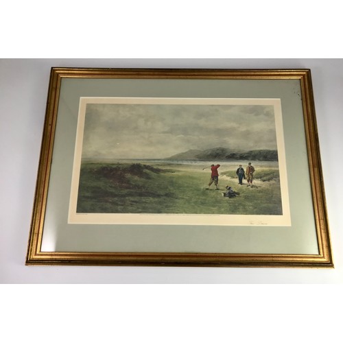 31 - SAM TORRANCE GOLFING RELATED CARICATURE SIGNED BOWMAN, POSSIBLY SIGNED BY SAM TORRANCE TOGETHER WITH... 