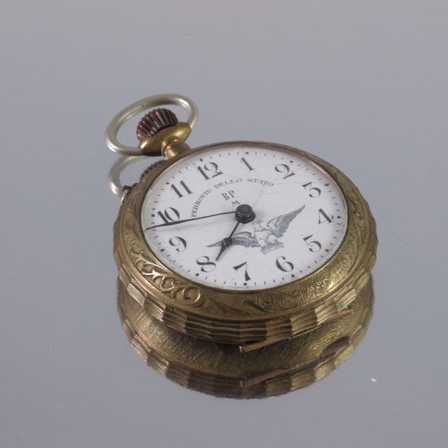 361 - FERROVIE DELLO STATO ENGRAVED POCKET WATCH WITH TENNIS DECORATION HAVING BREVET GOLD MEDAL MOVEMENT ... 