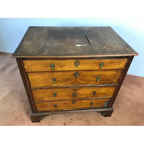 235 - WILLIAM AND MARY CHEST OF 4 LONG DRAWERS WITH BOX WOOD BANDING TO TOP APPROX 90 CM.