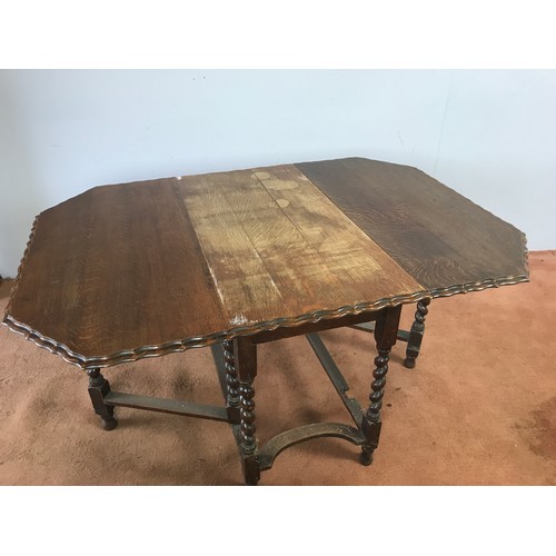 171 - OAK DROP LEAF DINING TABLE WITH BARLEY TWIST LEGS