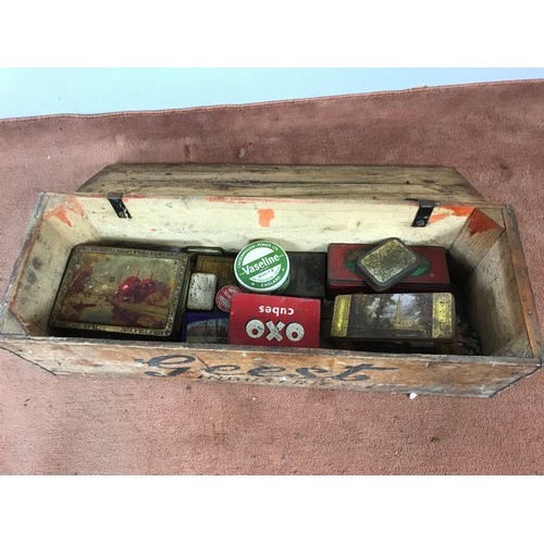 238 - GEEST INDUSTRIES LIMITED BANANA BOX CIRCA 1958 WITH A QTY OF OLD TINS