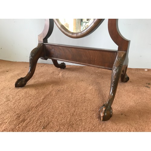 131 - IMPRESSIVE 19TH CENTURY MAHOGANY OVAL CHEVAL MIRROR ON STAND WITH BALL AND CLAW FEET