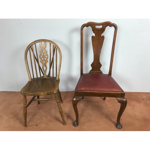 280 - 4 WHEEL BACK CHAIRS TOGETHER WITH 2 QUEEN ANNE STYLE DINING CHAIRS WITH DROP IN SEATS