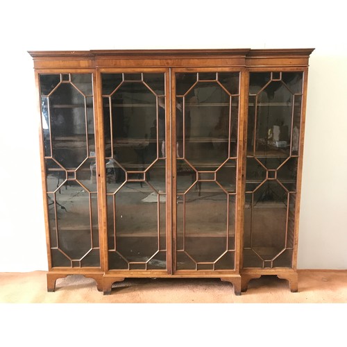 2 - INLAID MAHOGANY BREAK FRONT ASTRAGAL GLAZED DISPLAY CABINET, APPROX 206cm LONG & 190cm TALL