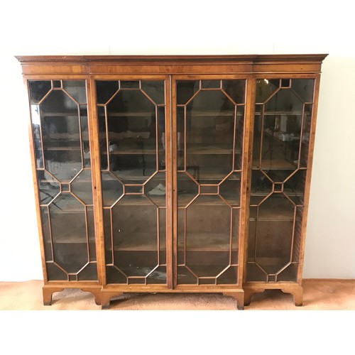 2 - INLAID MAHOGANY BREAK FRONT ASTRAGAL GLAZED DISPLAY CABINET, APPROX 206cm LONG & 190cm TALL