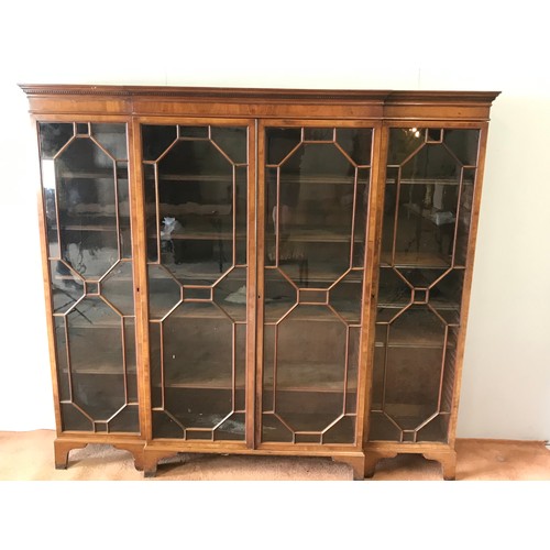 2 - INLAID MAHOGANY BREAK FRONT ASTRAGAL GLAZED DISPLAY CABINET, APPROX 206cm LONG & 190cm TALL