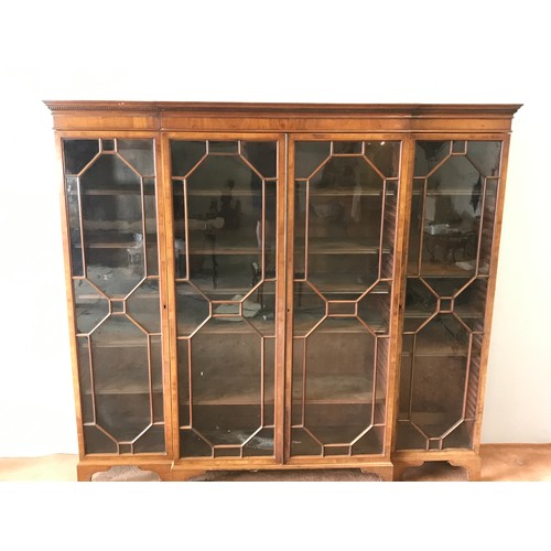 2 - INLAID MAHOGANY BREAK FRONT ASTRAGAL GLAZED DISPLAY CABINET, APPROX 206cm LONG & 190cm TALL