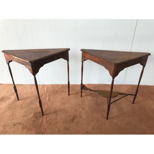 231 - 2 MAHOGANY TRIANGULAR TOP TABLES