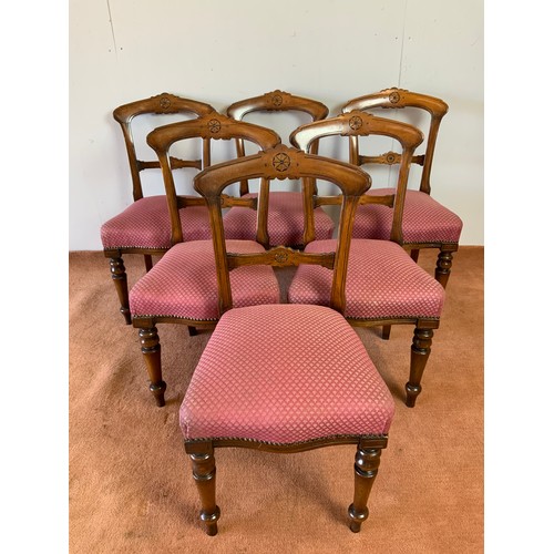 381 - SET OF 6 LATE VICTORIAN DINING CHAIRS WITH OVER STUFFED SEATS