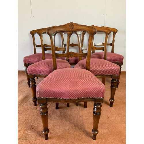 381 - SET OF 6 LATE VICTORIAN DINING CHAIRS WITH OVER STUFFED SEATS