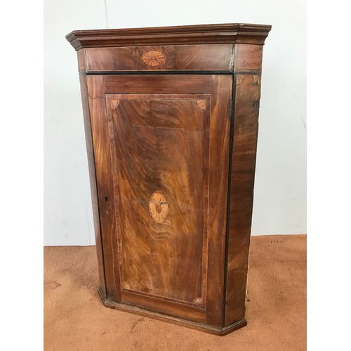 201 - MAHOGANY CORNER CABINET WITH INLAID DECOR