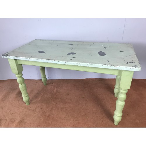 134 - PAINTED PINE KITCHEN TABLE ON TURNED LEGS 138cm LONG