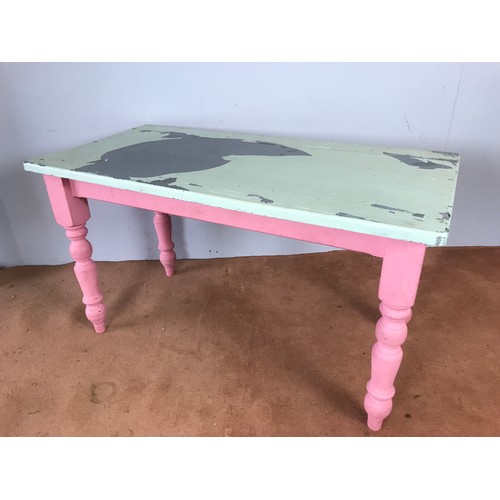 135 - PAINTED PINE KITCHEN TABLE ON TURNED LEGS 138cm  LONG