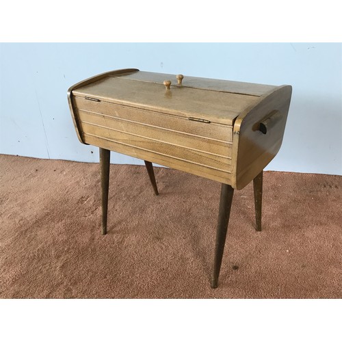 139 - SMALL MIDCENTURY STYLE SEWING BOX ON TAPERED LEGS