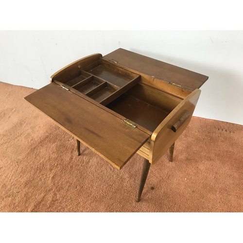 139 - SMALL MIDCENTURY STYLE SEWING BOX ON TAPERED LEGS