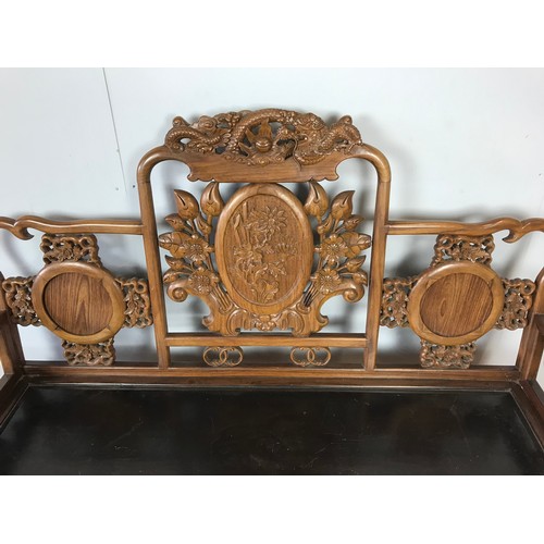 44 - ORIENTAL HARDWOOD SOFA WITH ORNATE CARVED BACK 166cm LONG