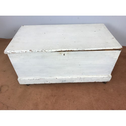 58 - PAINTED BOX / CHEST ON CASTORS 92cm LONG