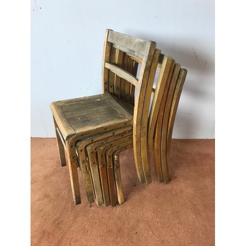 121 - 6 VINTAGE KINGFISHER BIRMINGHAM STACKING SCHOOL/ HALL CHAIRS