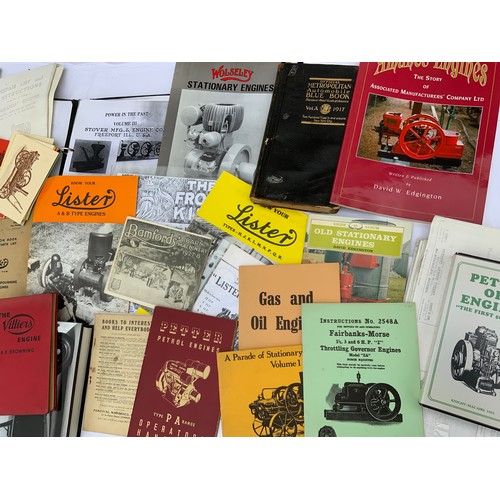 26 - STATIONARY ENGINE BOOKLETS, EPHEMERA, MOTORS, ETC, MOST ORIGINAL, SOME PHOTOCOPIES, AMANCO, LISTER, ... 