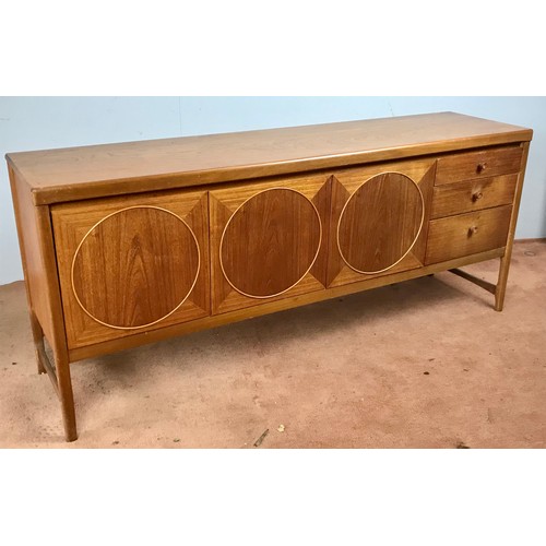 87 - LATE CENTURY TEAK SIDE BOARD, POSSIBLY PATRICK LEE FOR NATHAN ‘CIRCLES’ DESIGN, approx. 184 cm