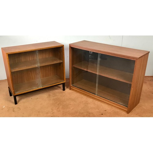 89 - LATE CENTURY BOOK CASE WITH SLIDING GLAZED DOORS ON STAND AND 1 OTHER