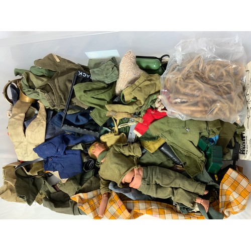 58 - ASSORTED VINTAGE ACTION MAN ITEMS INC. 1 FLOCK FIGURE A/F AND VARIOUS CLOTHING AND ACCESSORIES.