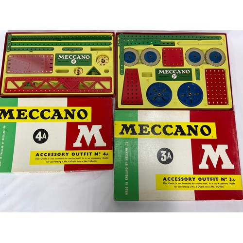 112 - MECCANO, VINTAGE SETS, 1, 1A, 2A, 3A, 4A, B, PLUS INSTRUCTIONS