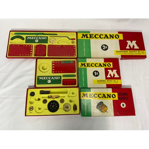 112 - MECCANO, VINTAGE SETS, 1, 1A, 2A, 3A, 4A, B, PLUS INSTRUCTIONS