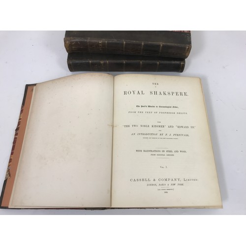 50 - 3 LEATHER BOUND VOLUMES ROYAL SHAKESPEARE FROM THE TEXT OF PROFESSOR DELIUS, PUBLISHED BY CASSELL AN... 