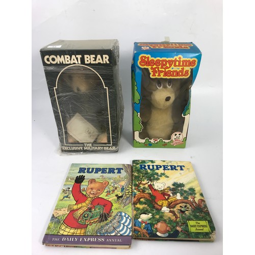 53 - SLEEPY TIMES FRIEND TEBRO CUDDLY CHARACTER BEAR IN BOX AND A COMBAT BEAR, THE EXCLUSIVE MILITARY BEA... 