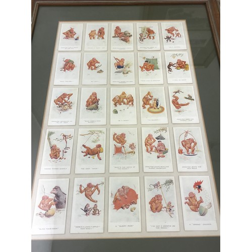 68 - FRAMED CIGARETTE CARDS AND A FRAME OF POSTCARDS