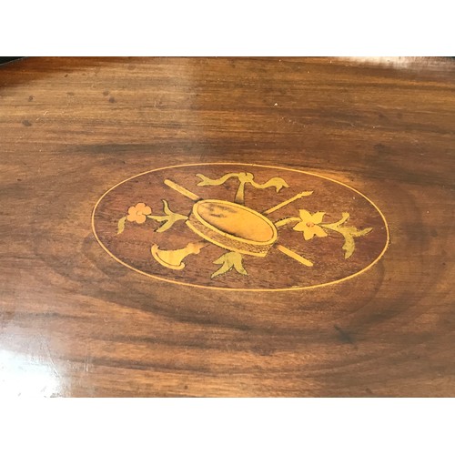 512 - MAHOGANY TRAY WITH BRASS HANDLES AND AN INLAID CENTRE