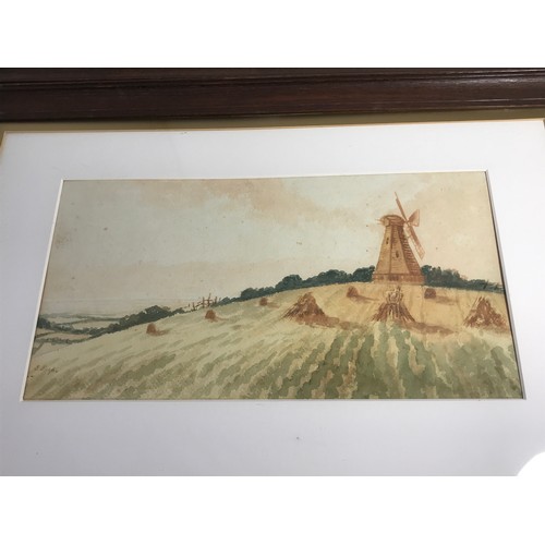 11 - 2 FRAMED WATERCOLOURS , COUNTRY VIEWS WITH WINDMILLS, SIGNED E EASP, APPROX 48CM. X 24 CM.