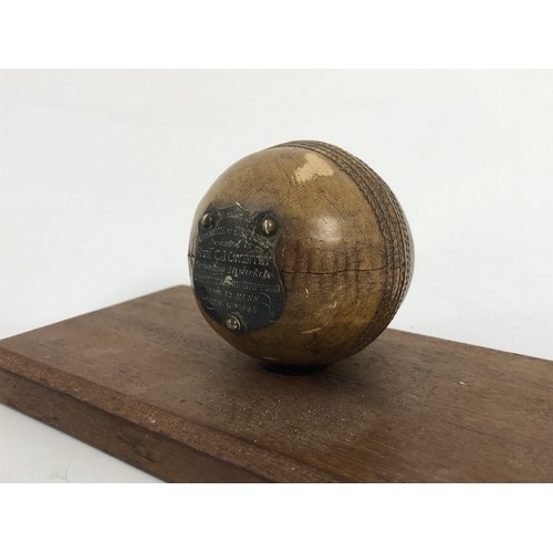 559 - CRICKET INTEREST, A MOUNTED CRICKET BALL WITH PLAQUE TO HON C J COVENTRY, 10 WICKETS FOR 12 RUNS, CR... 