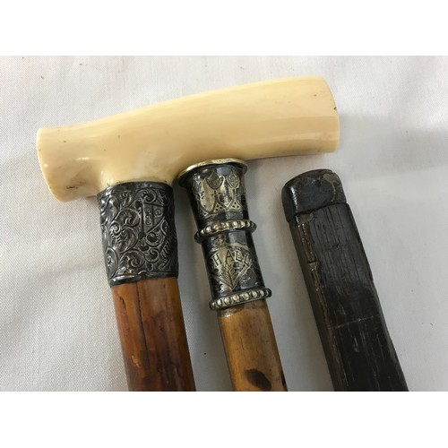 540 - YARD STICK, HALL & CO STICK AND 1 OTHER STICK WITH SILVER BAND