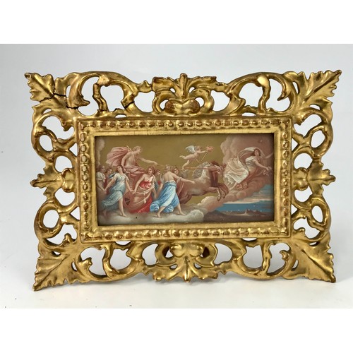 70 - SMALL PRINT WITH WALNUT FRAME AND SMALL RELIGIOUS PICTURE WITH PIERCED GILT FRAME